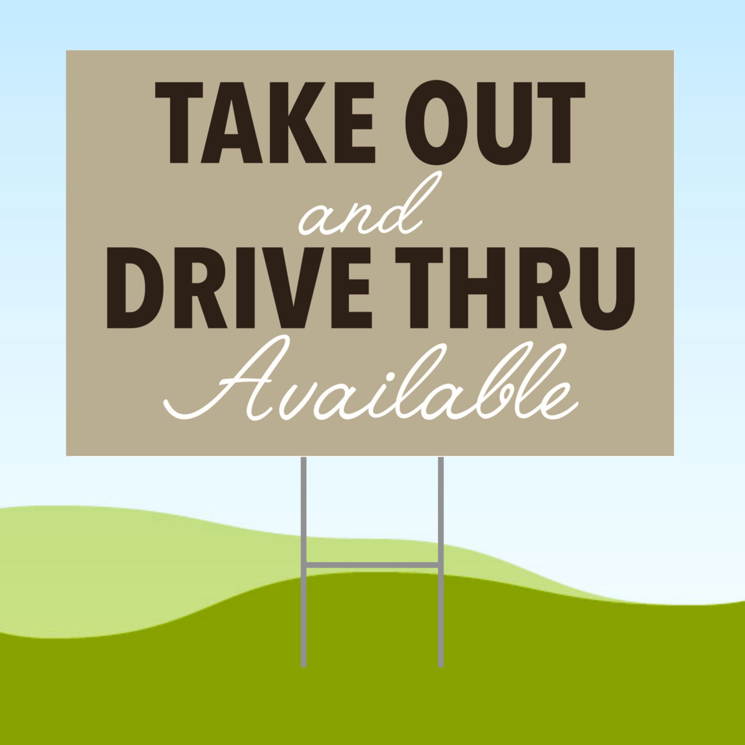 Take Out & Drive Thru Available 18x24 Yard Sign WITH STAKE Corrugated Plastic Bandit