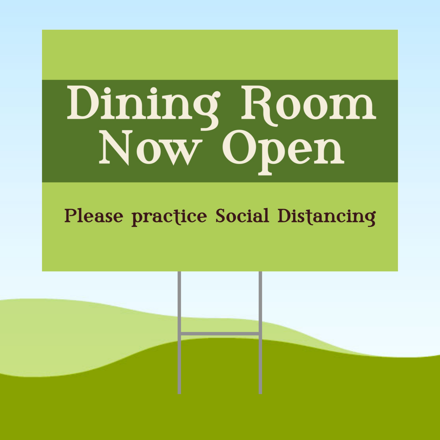 Dining Room Now Open 18x24 Yard Sign WITH STAKE Corrugated Plastic Bandit