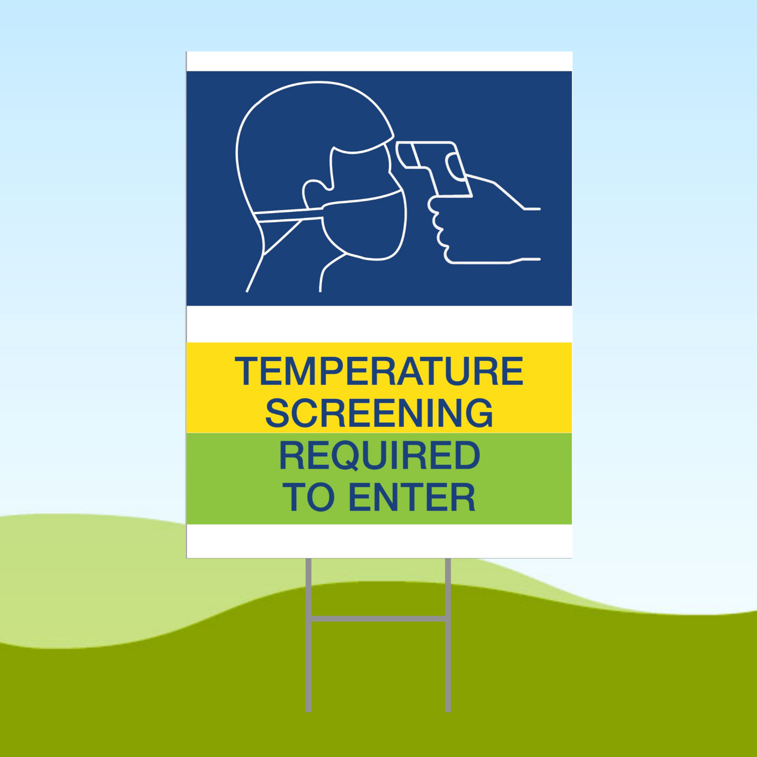 Temperature Screening Required 18x24 Yard Sign WITH STAKE Corrugated Plastic Bandit
