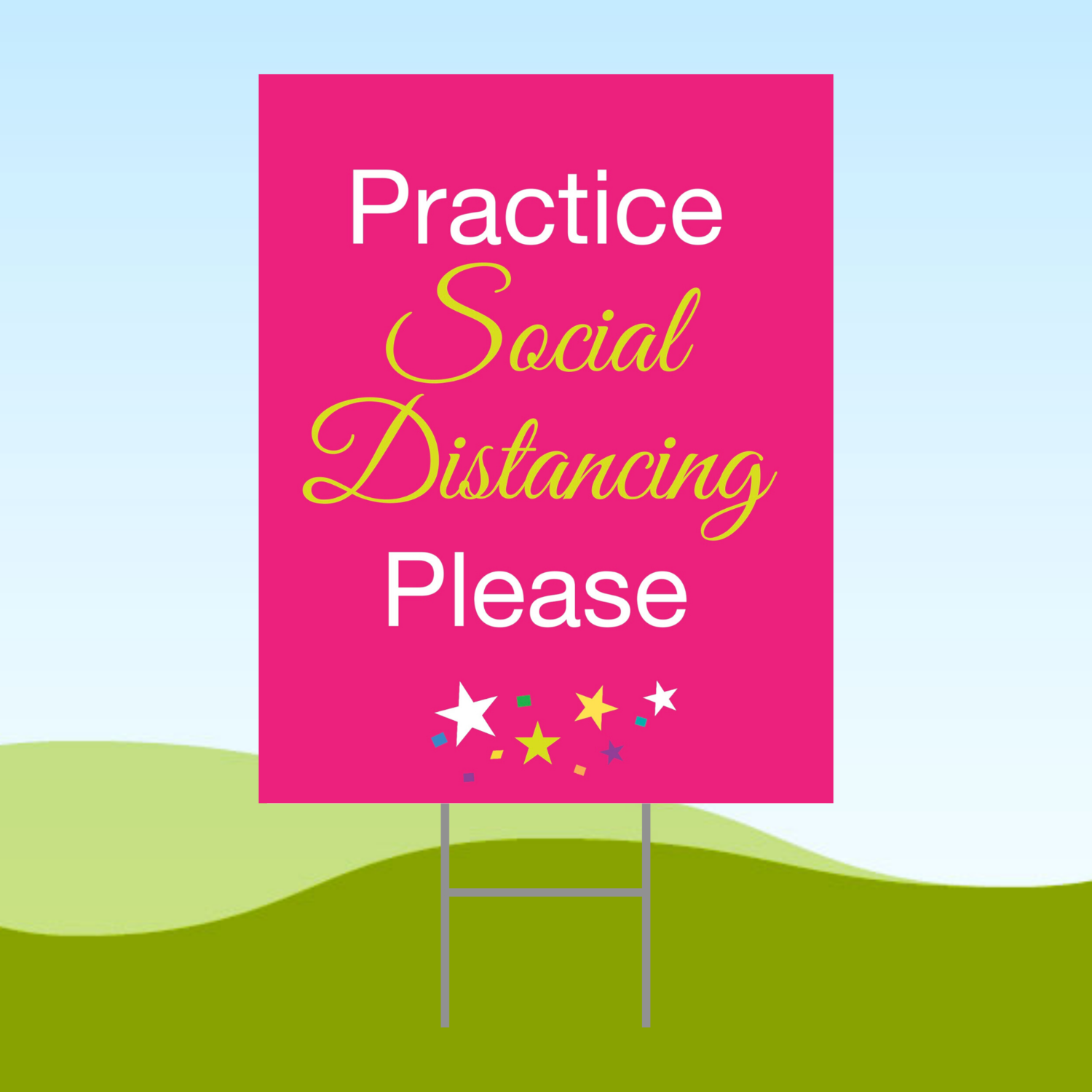 Practice Social Distancing Please 18x24 Yard Sign WITH STAKE Corrugated Plastic Bandit