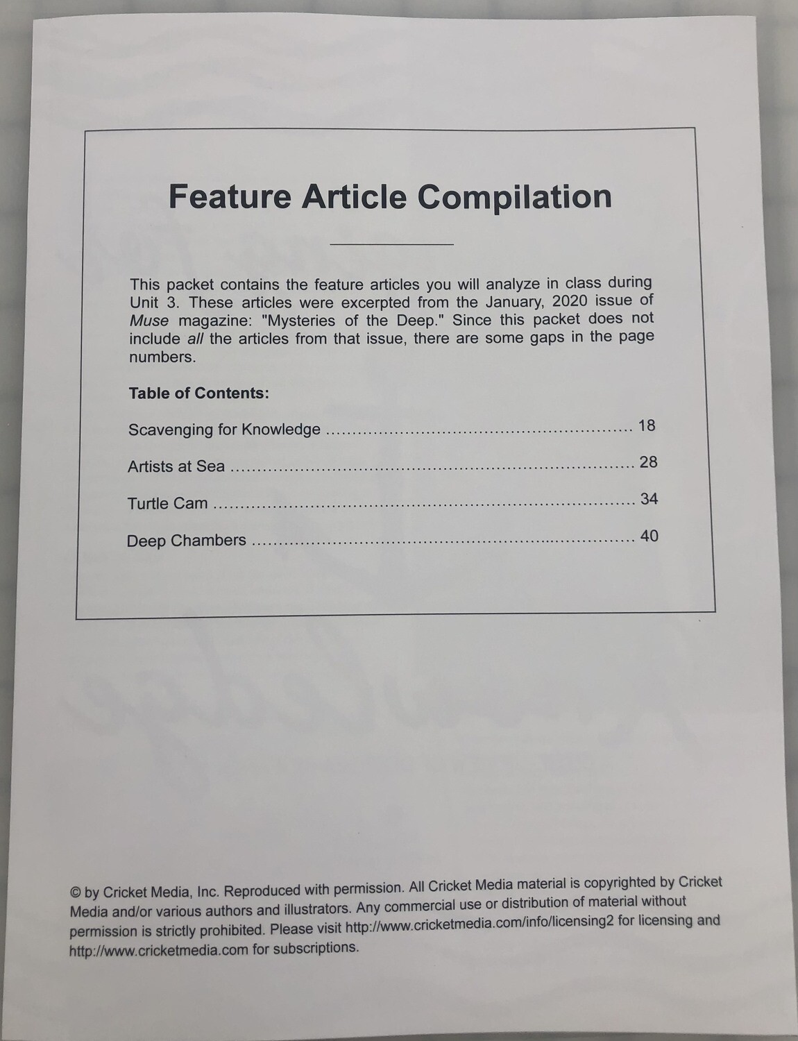 AOPS22 Muse Mysteries Of The Deep Feature Article Compilation Booklets