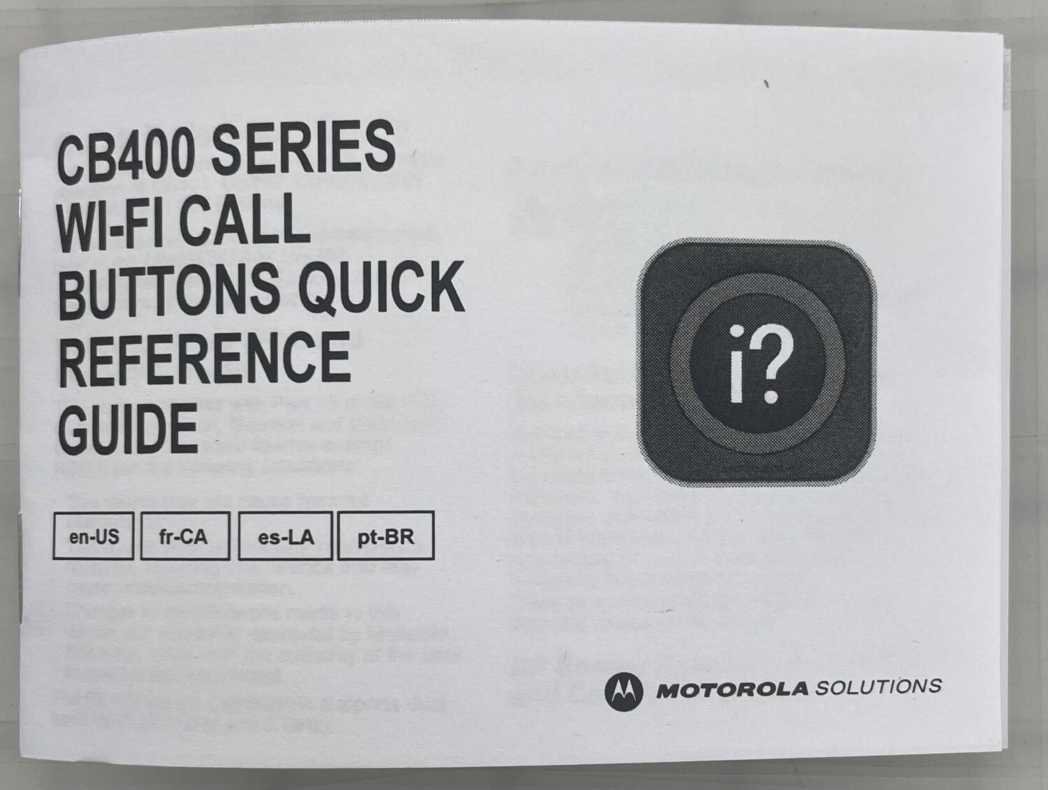 DOC Motorola Quick Reference Guide WIFI CB400 Series Multilingual