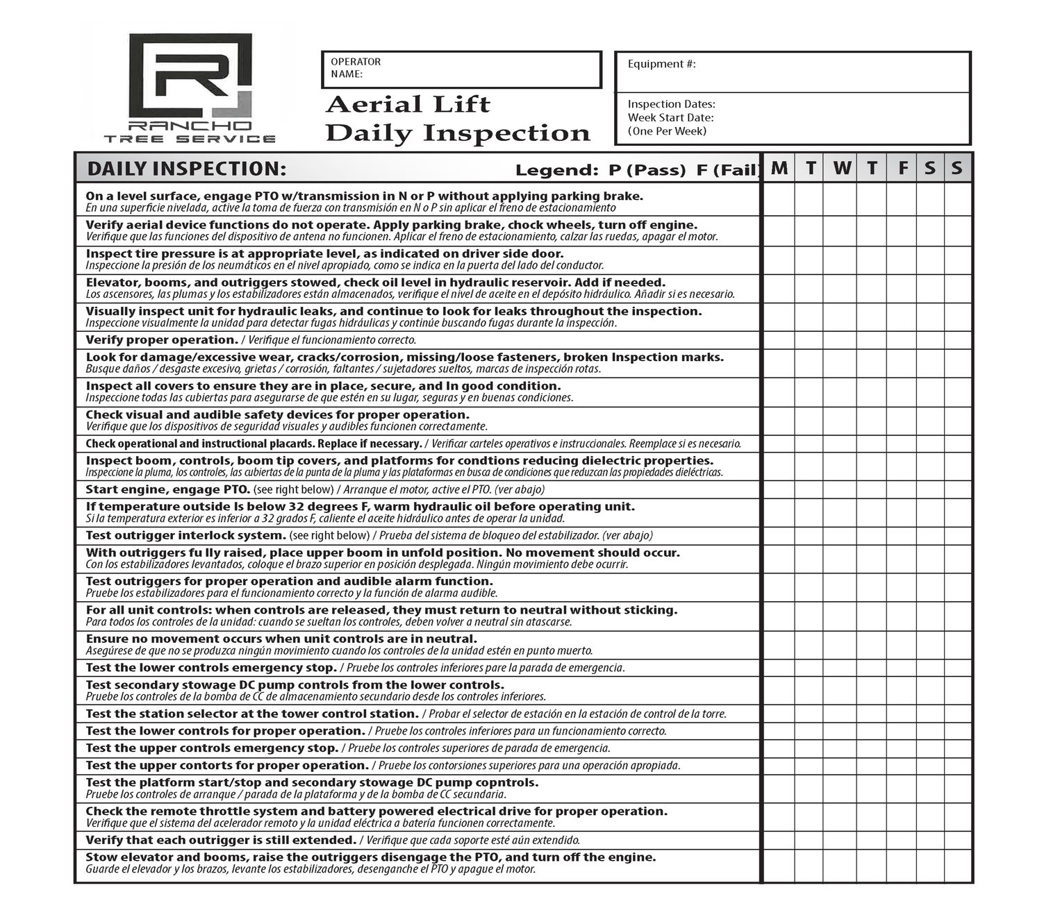 Aerial Lift Daily Inspection