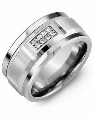 Men's Wide Beveled Diamond Wedding Ring
