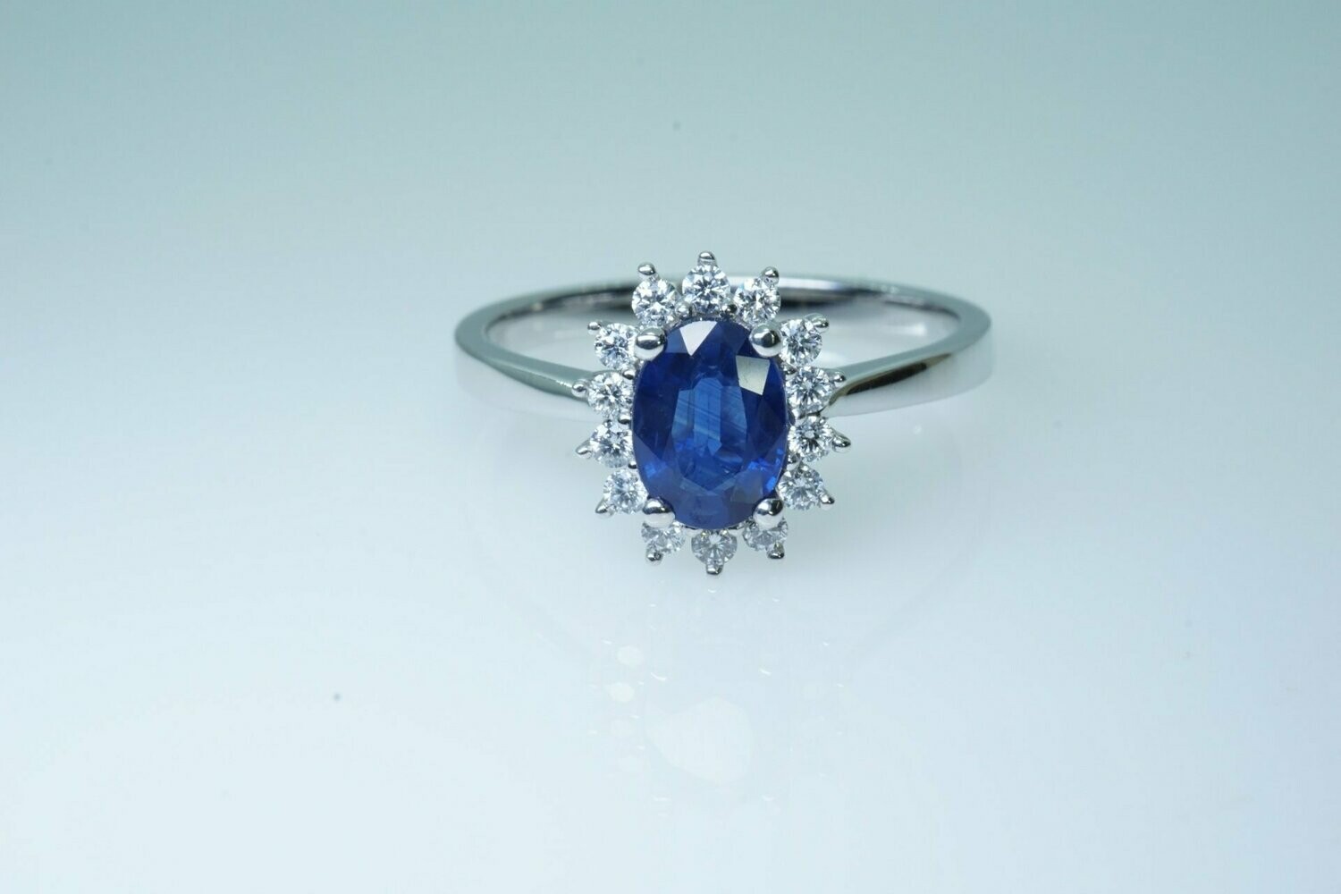 Ladies Oval Blue Sapphire and Diamond Ring