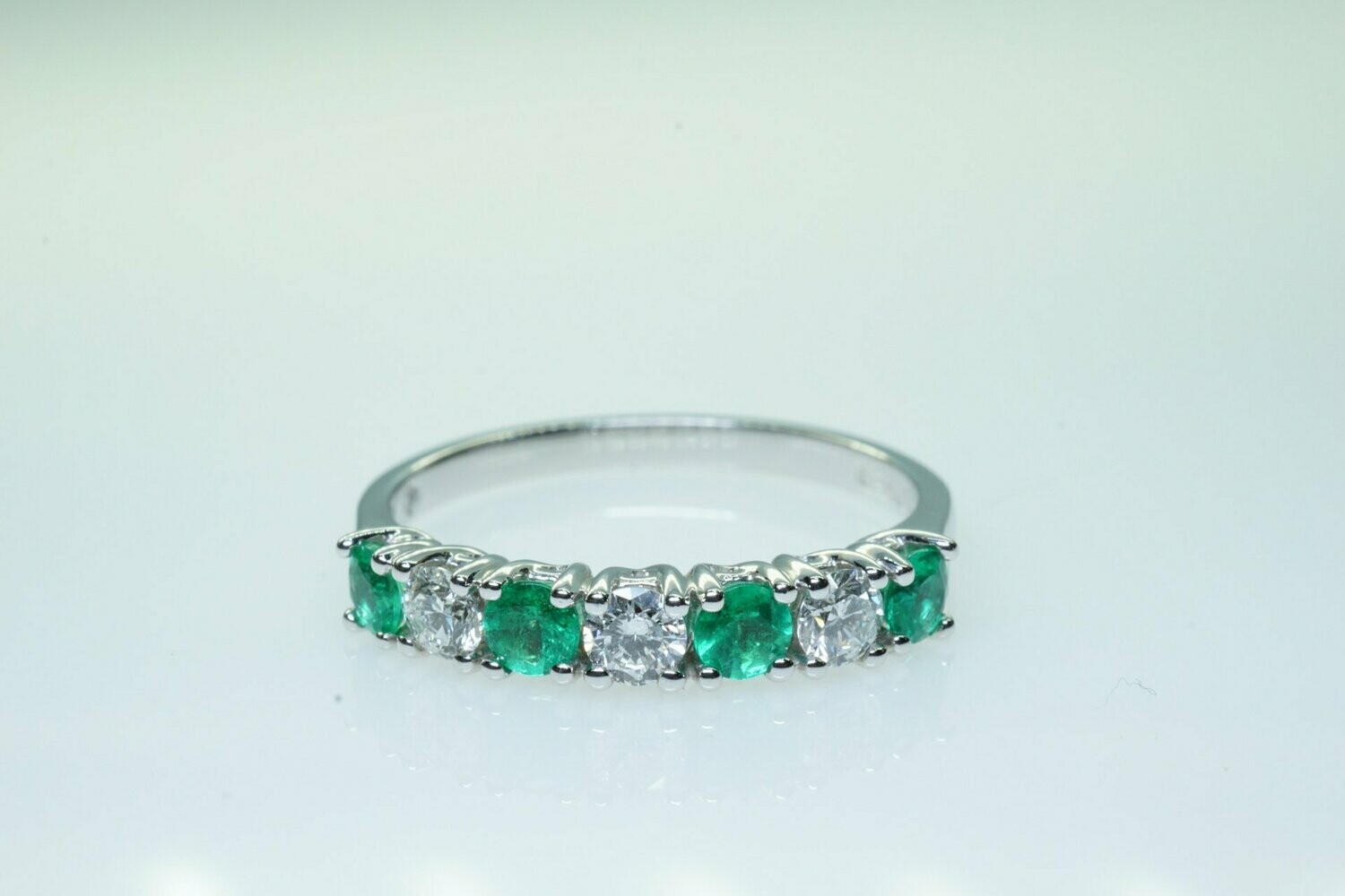 Genuine Emerald and Diamond 7 Stone Band Ring
