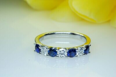 Ladies Genuine Blue Sapphire And Diamond Band Ring