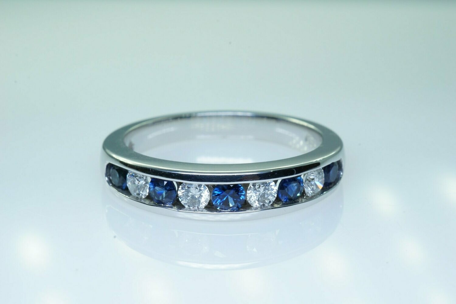 Ladies Genuine Blue Sapphire And Diamond Channel Band