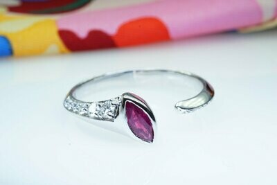 Ladies Genuine Bezel Marquise Ruby And Diamond Accent Open Ring
