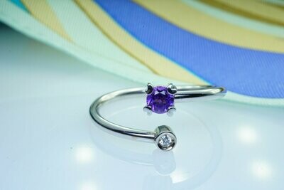 Ladies Round Amethyst And Diamond Open Band Ring
