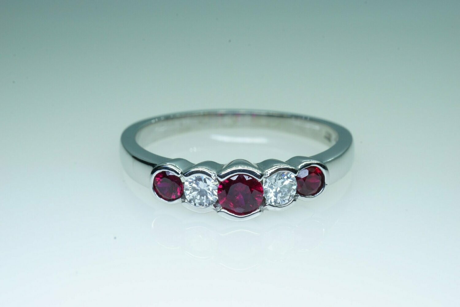 Ladies Genuine Ruby And Diamond Semi-Bezel Band Ring