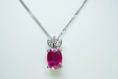Genuine Oval Ruby Necklace With Diamond Accents