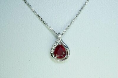Genuine Pear Shape Ruby Necklace With Accent Diamonds