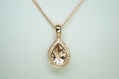 Pear Drop Morganite And Diamond Pendant And Chain