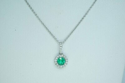 Genuine Round Emerald And Diamond Pendant And Chain