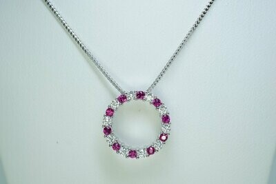 Genuine Ruby And Diamond Eternity Pendant And Chain