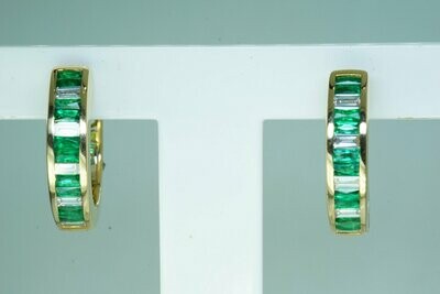 Genuine Emerald And Diamond Hinge Hoop Filagree Earrings