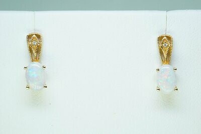 Natural Oval Opal Drop Stud And Diamond Accent Earrings