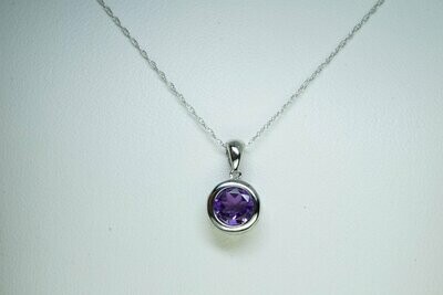 Round Bezel Set Natural Amethyst Pendant And Chain