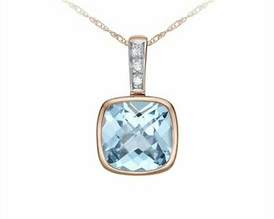 Rose Gold Cushion Blue Topaz Pendant and Chain