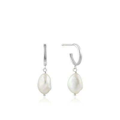Silver Pearl Mini Hoop Earrings