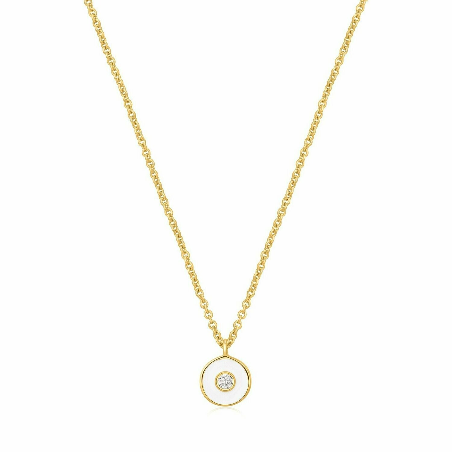 Optic White Enamel Disc Gold Necklace