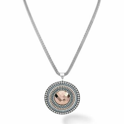 Necklace Amulet Swarovski® Crystals & stainless steel mesh silver-light blue