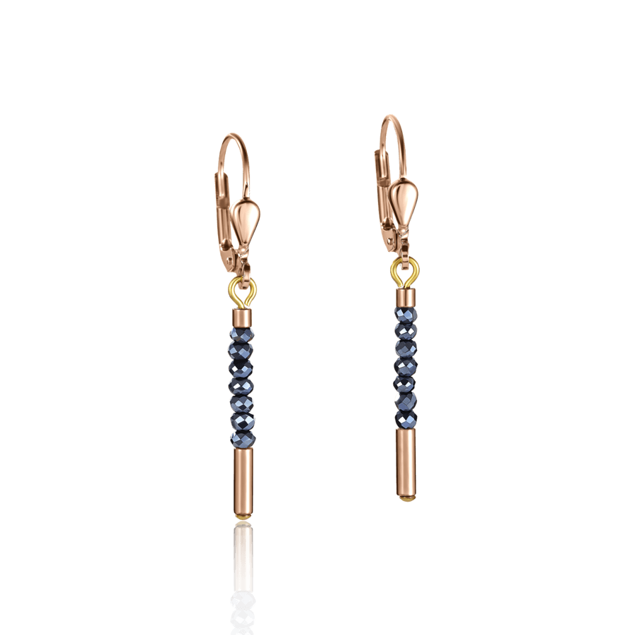 Earrings Waterfall stainless steel rose gold & glass anthracite