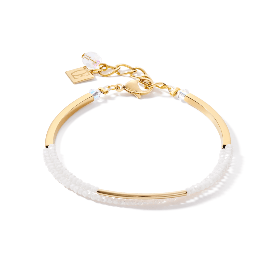 Bracelet Waterfall stainless steel gold & glass white