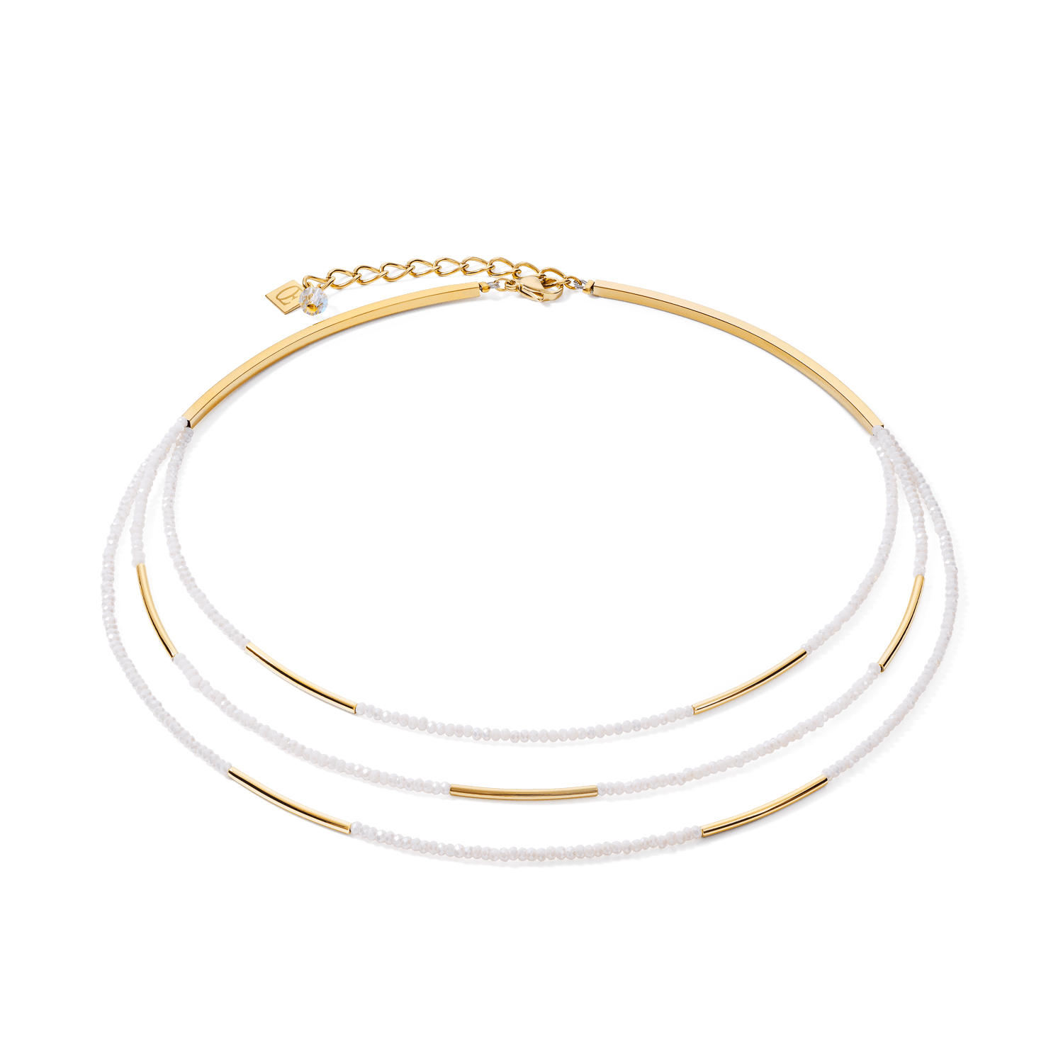 Necklace Waterfall stainless steel gold & glass white