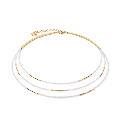 Necklace Waterfall stainless steel gold & glass white