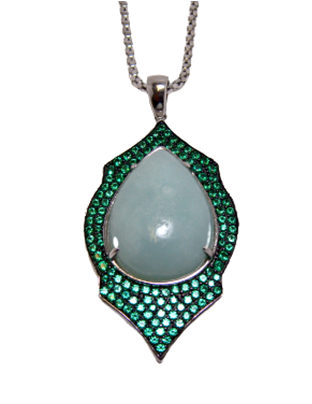 Amazonite Pendant Necklace Platinum Over 925 Silver w/ Created Emeralds Canari Jewels 18&quot; Italian Chain