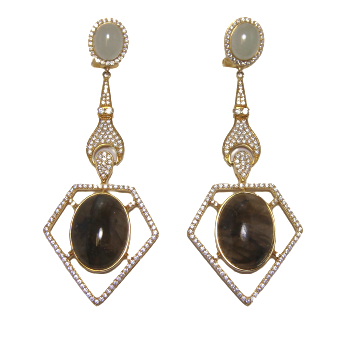Labradorite &amp; New Jade Earrings 14K Gold Over 925 Silver w/ Created Sapphire Canari Jewels