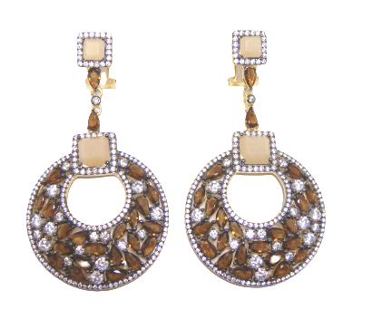 Chantilly Drop Earrings 925 Silver, Aragonite Gem, Lab Created Brown &amp; white Sapphire