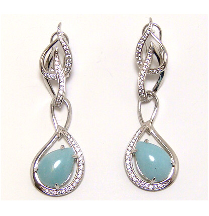 Canari Swirl Earrings Natural Amazonite 925 Silver, Created Sapphire