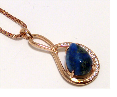 Canari Pendant Natural Lapis Lazuli w/ Created Sapphire &amp; 925 Silver Italian Chain