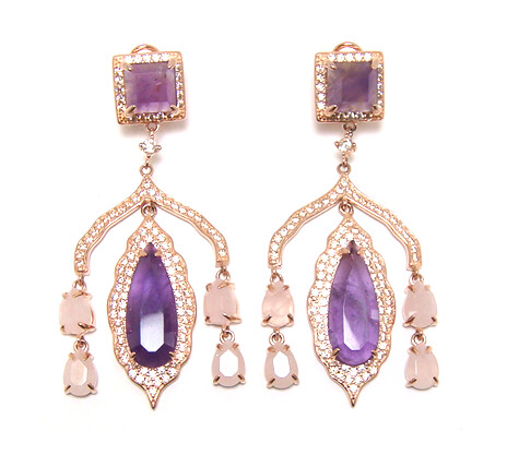 Custom Made Rose Quarts Chandelier Gemstone Earrings