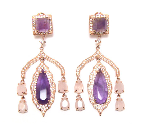 Amethyst, Rose Quartz Chandelier Dangle Earrings