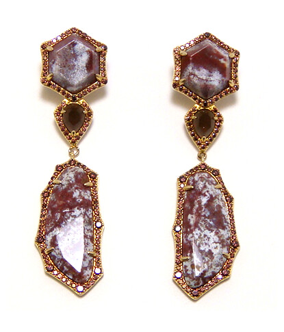 Sterling Silver &amp; Gold Drop Earrings | Red Jasper &amp; Brown Accents | Created topaz Sparkle