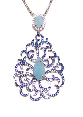 Sterling Silver Necklace | Blue Quartz Pendant | Created Sapphire &amp; White Sapphire Accents