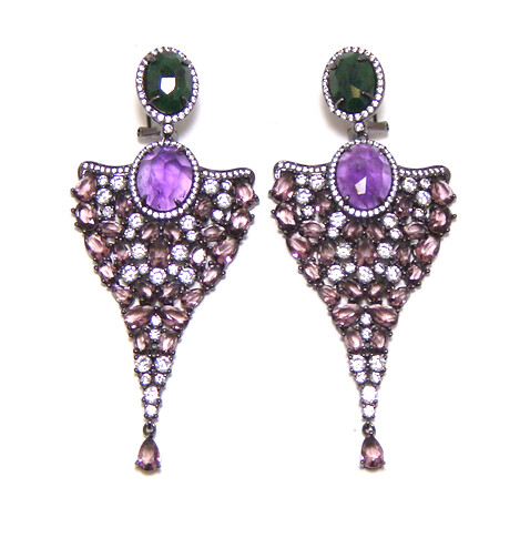 Amethyst &amp; Ruby Zoisite, Dangle Earrings, 925 Sterling Silver