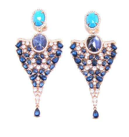 Turquoise &amp; Sodalite, Dangle Earrings, 925 Sterling Silver