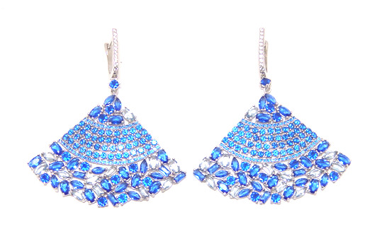Multi Shape Dazzling  Simulated Sapphire Dangle Earrings, 925 Sterling Silver