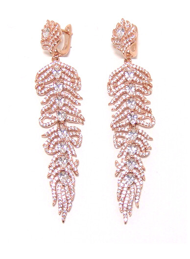 Multi Shape Dazzling Leaf Dangle Earrings, 925 Sterling Silver, Rose Gold Embraced