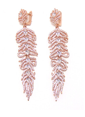 Multi Shape Dazzling Leaf Dangle Earrings, 925 Sterling Silver, Rose Gold Embraced