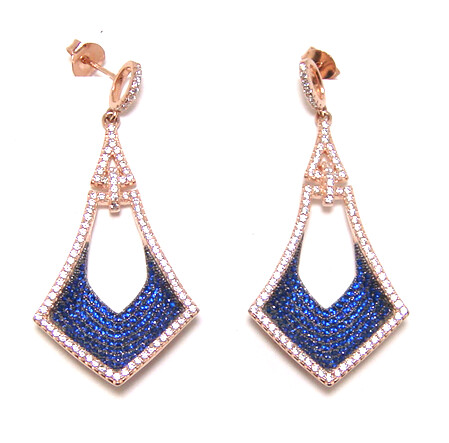 Sapphire &amp; Diamond Dangle Earrings, 925 Sterling Silver Rose Gold Embraced