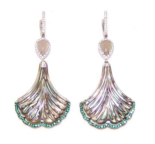Abalone hand cut MOP &amp; Gray Agate Earrings, 925 Sterling Silver