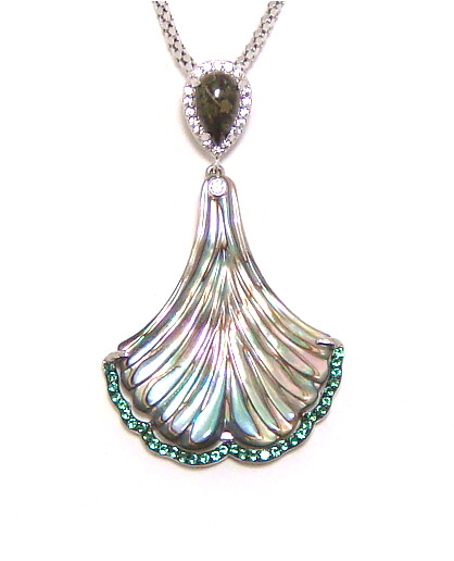 Abalone hand cut MOP &amp; Gray Agate Necklace, 925 Sterling Silver