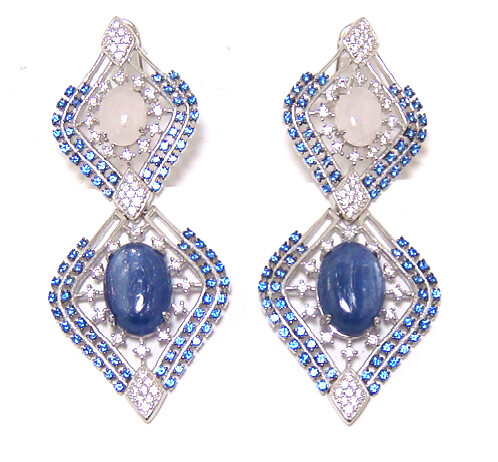 Natural Kyanite &amp; Rose Quartz Earrings, 925 Sterling Silver