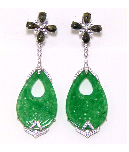 Natural Jade &amp; Serpentine Drop Dangle Earrings